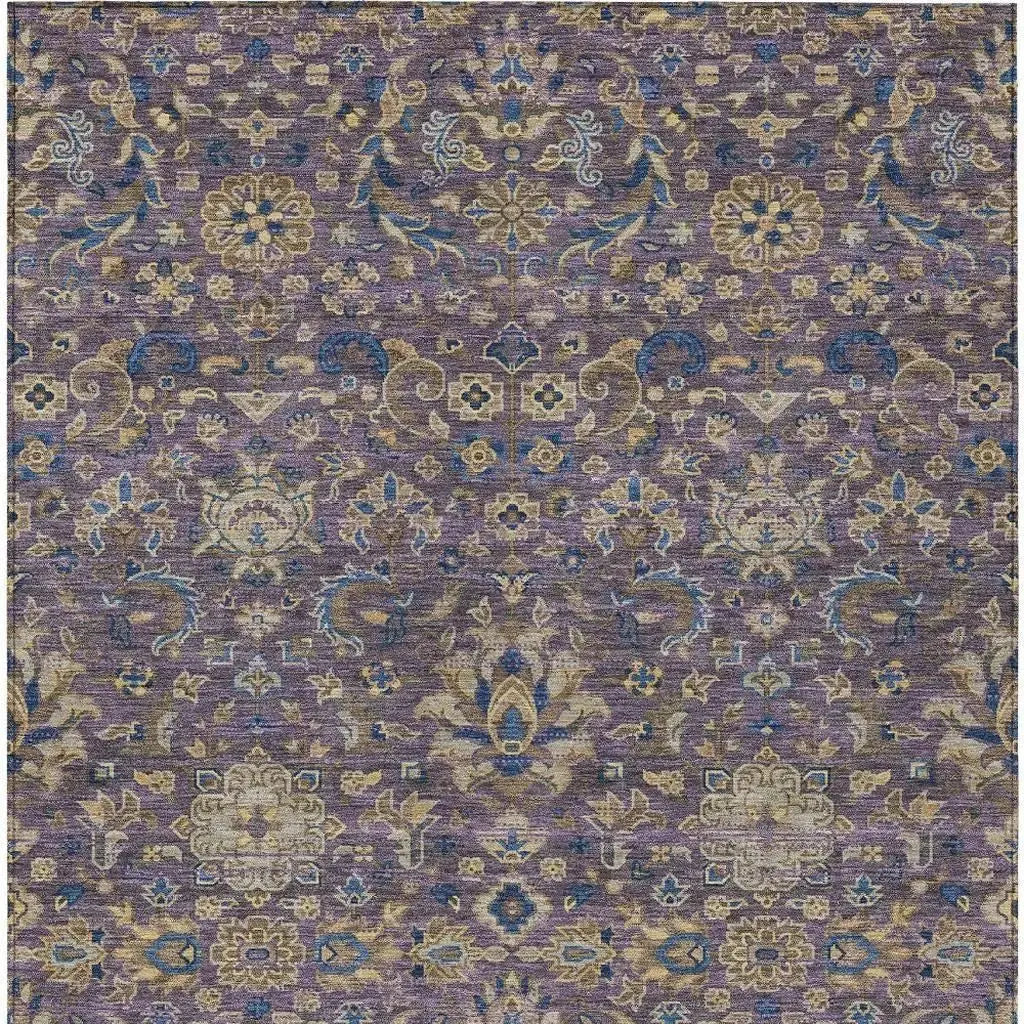 5' X 8' Purple And Plum Floral Medallion Washable Indoor Outdoor Area Rug Homeroots Outdoor