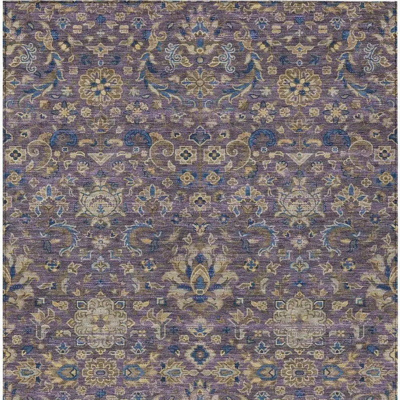 5' X 8' Purple And Plum Floral Medallion Washable Indoor Outdoor Area Rug Homeroots Outdoor