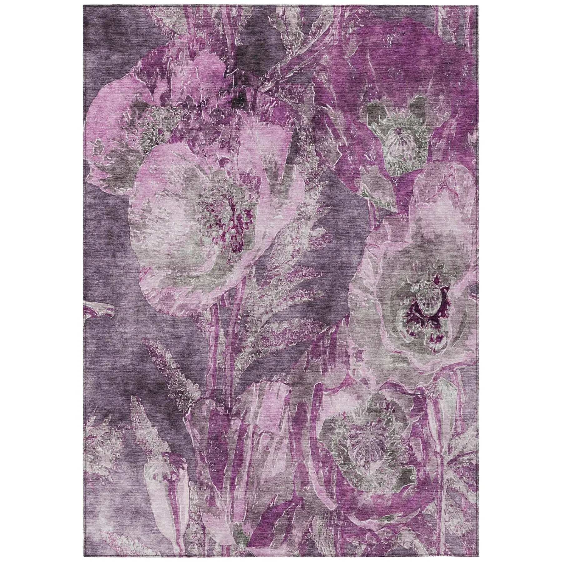 5' X 8' Purple And Plum Floral Washable Indoor Outdoor Area Rug Homeroots Outdoor