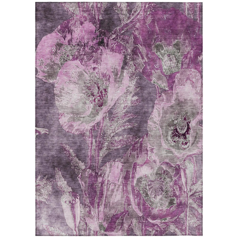 5' X 8' Purple And Plum Floral Washable Indoor Outdoor Area Rug Homeroots Outdoor