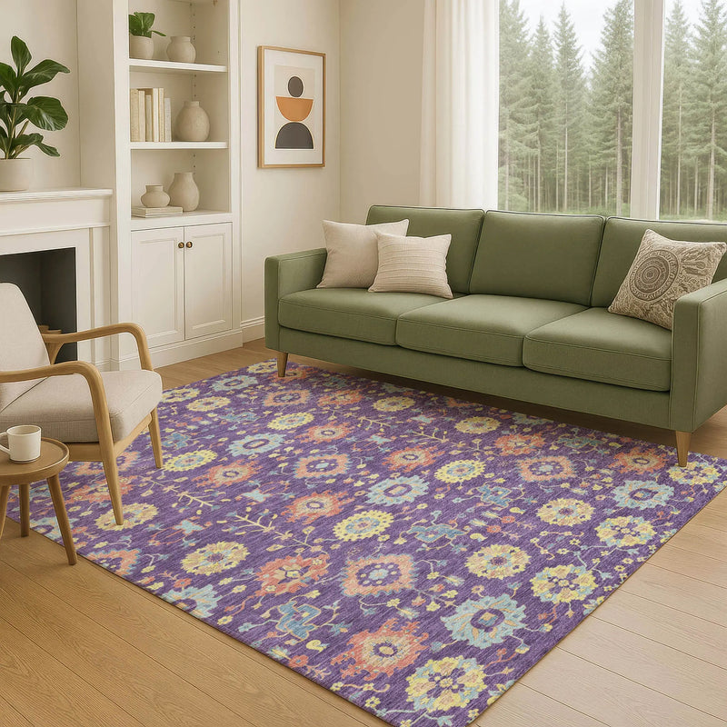 5' X 8' Purple And Plum Geometric Washable Indoor Outdoor Area Rug Homeroots Outdoor