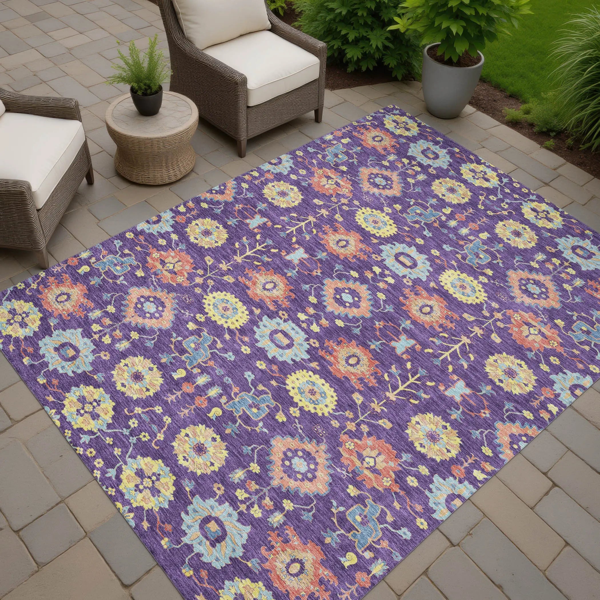 5' X 8' Purple And Plum Geometric Washable Indoor Outdoor Area Rug Homeroots Outdoor