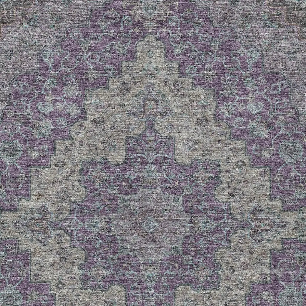 5' X 8' Purple And Plum Medallion Washable Indoor Outdoor Area Rug Homeroots Outdoor