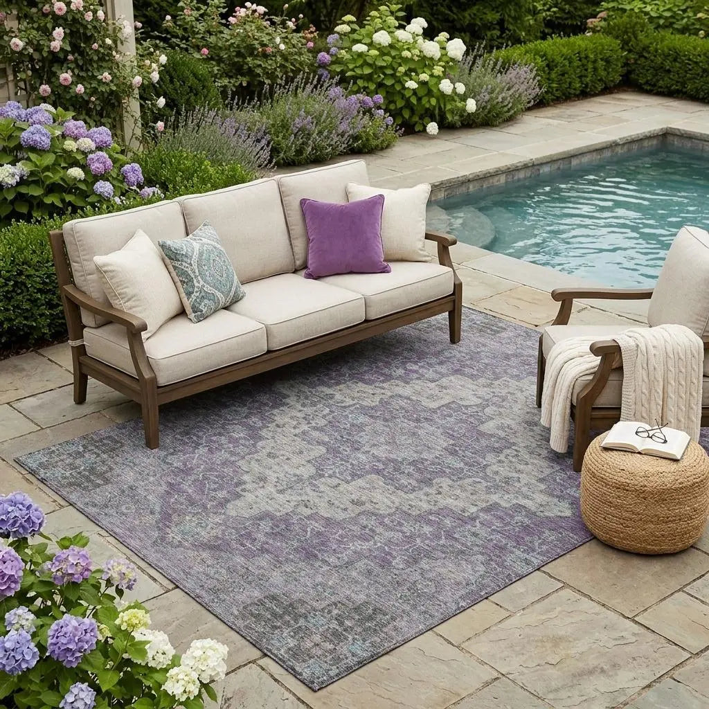 5' X 8' Purple And Plum Medallion Washable Indoor Outdoor Area Rug Homeroots Outdoor