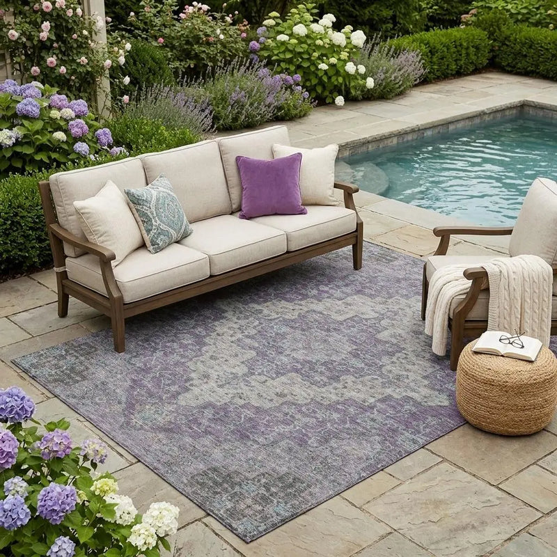 5' X 8' Purple And Plum Medallion Washable Indoor Outdoor Area Rug Homeroots Outdoor