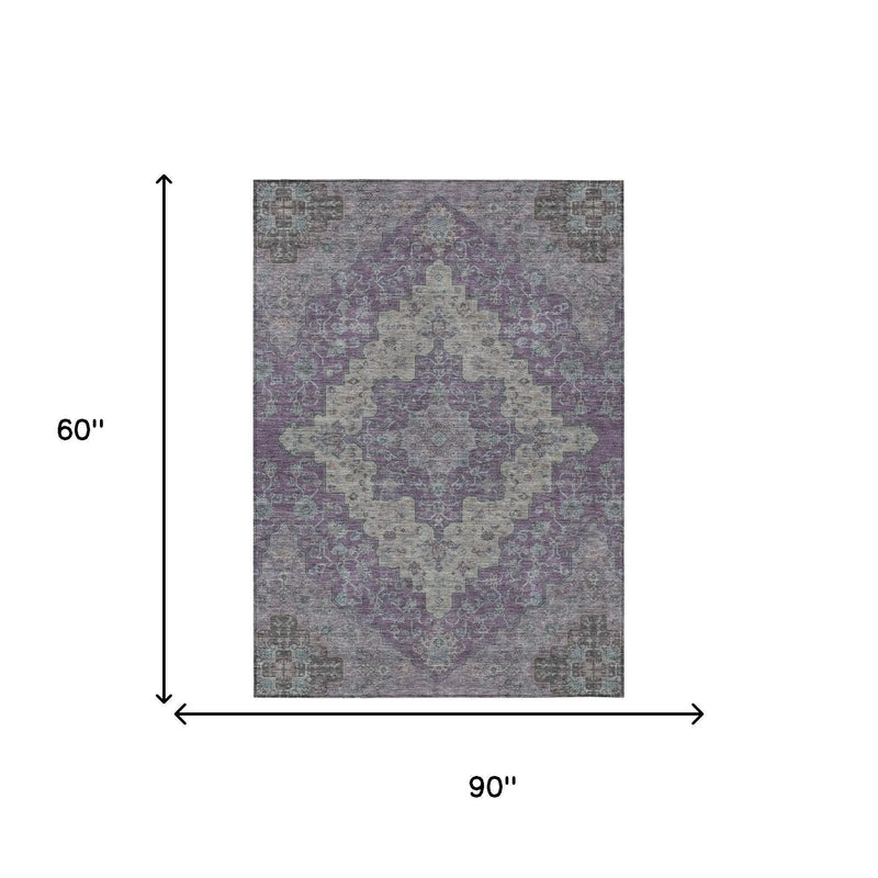 5' X 8' Purple And Plum Medallion Washable Indoor Outdoor Area Rug Homeroots Outdoor