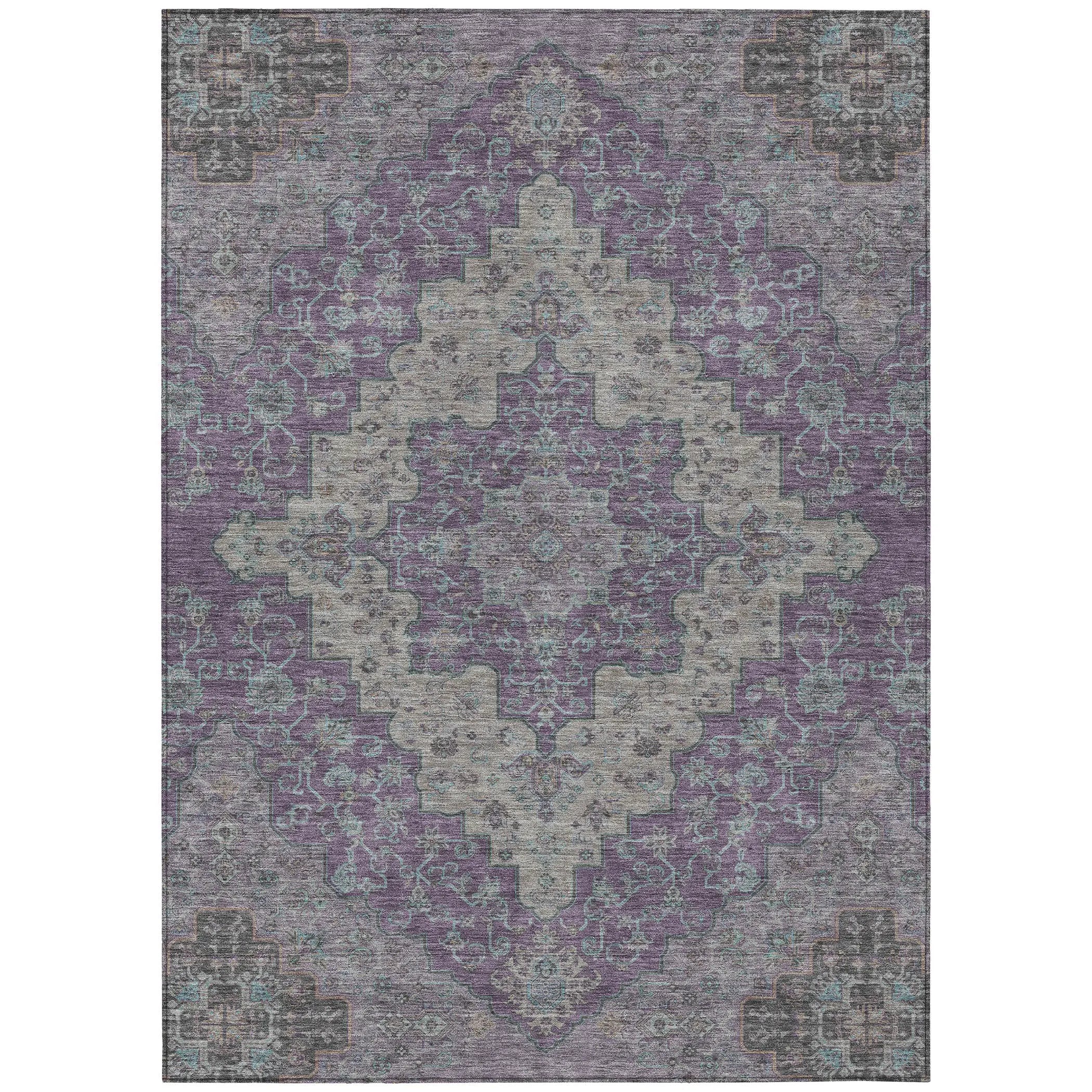 5' X 8' Purple And Plum Medallion Washable Indoor Outdoor Area Rug Homeroots Outdoor