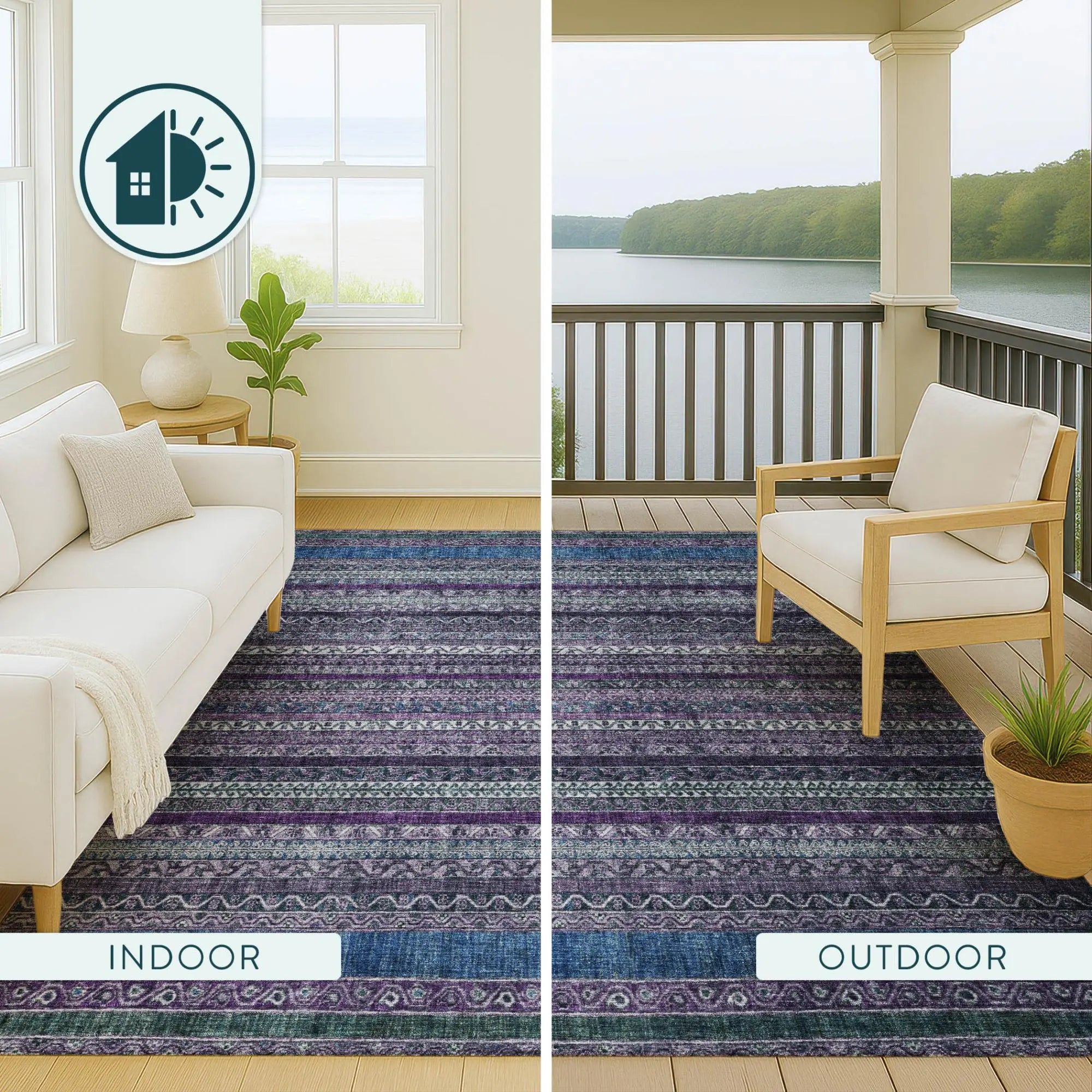 5' X 8' Purple And Plum Striped Washable Indoor Outdoor Area Rug Homeroots Outdoor