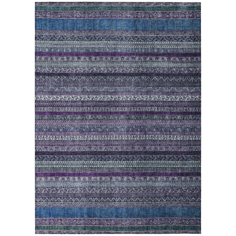5' X 8' Purple And Plum Striped Washable Indoor Outdoor Area Rug Homeroots Outdoor