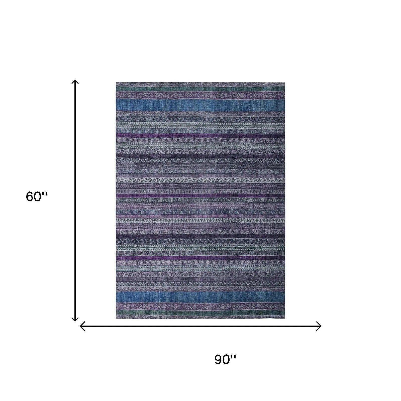 5' X 8' Purple And Plum Striped Washable Indoor Outdoor Area Rug Homeroots Outdoor