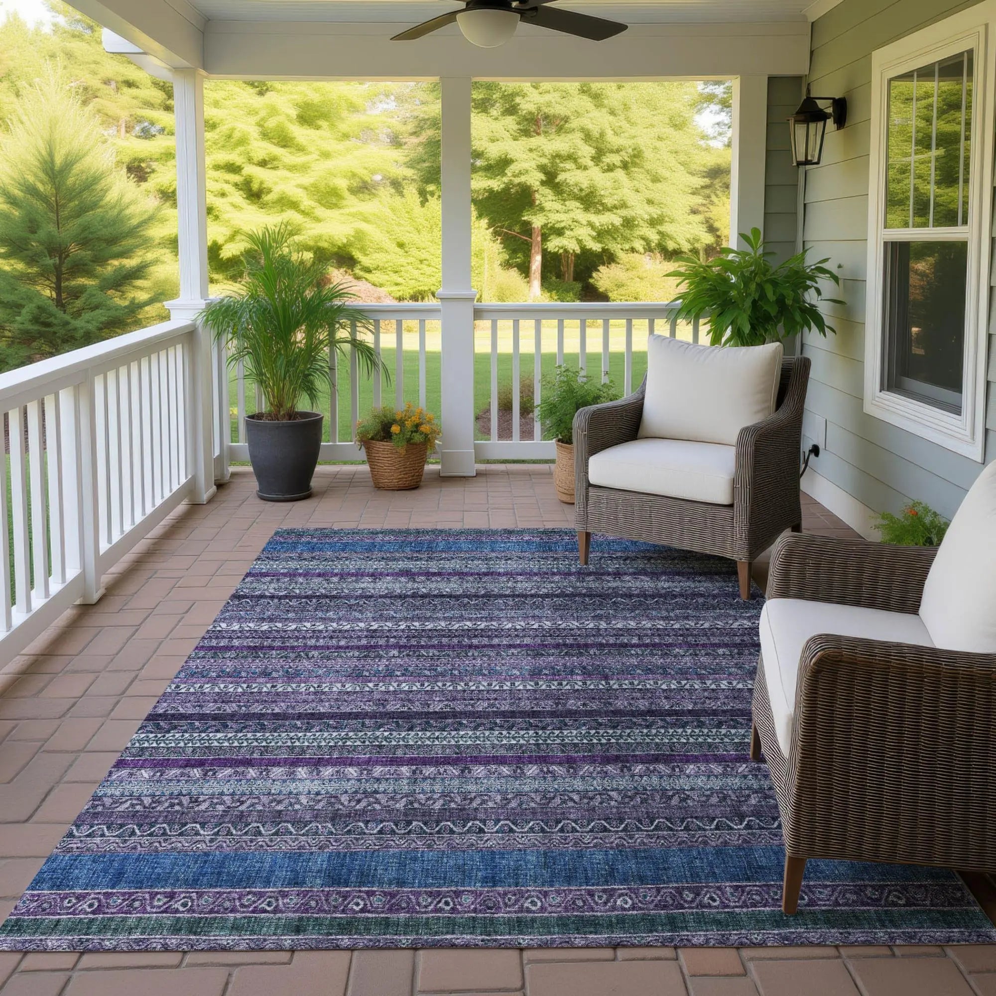 5' X 8' Purple And Plum Striped Washable Indoor Outdoor Area Rug Homeroots Outdoor
