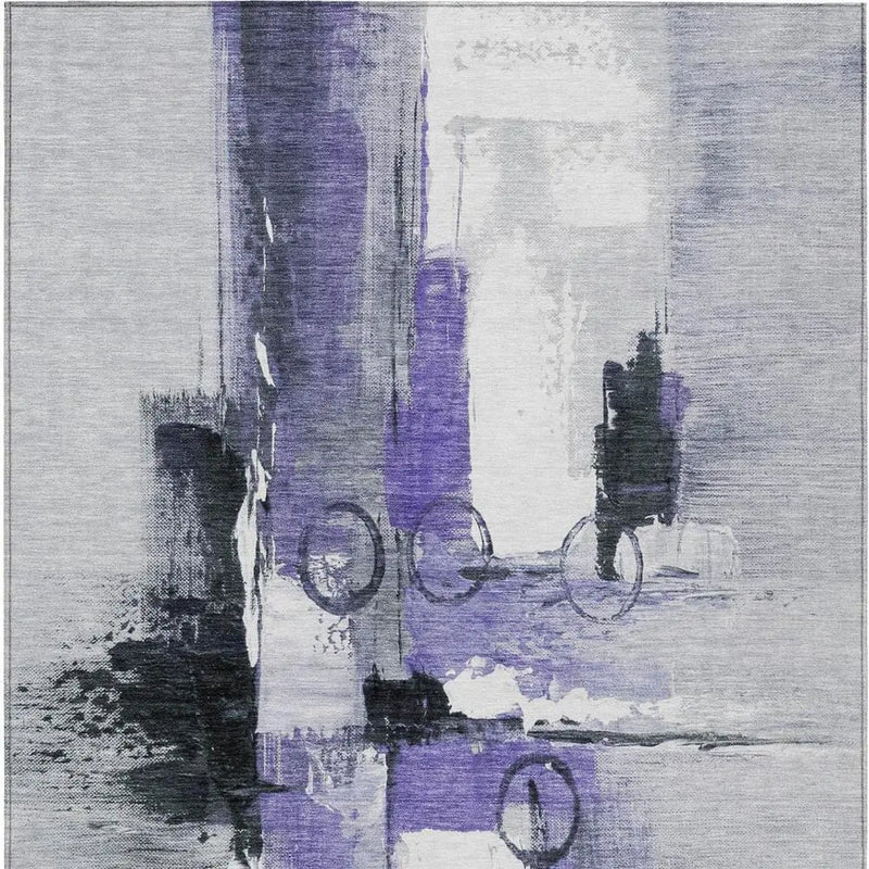 5' X 8' Purple And Silver Abstract Washable Indoor Outdoor Area Rug Homeroots Outdoor