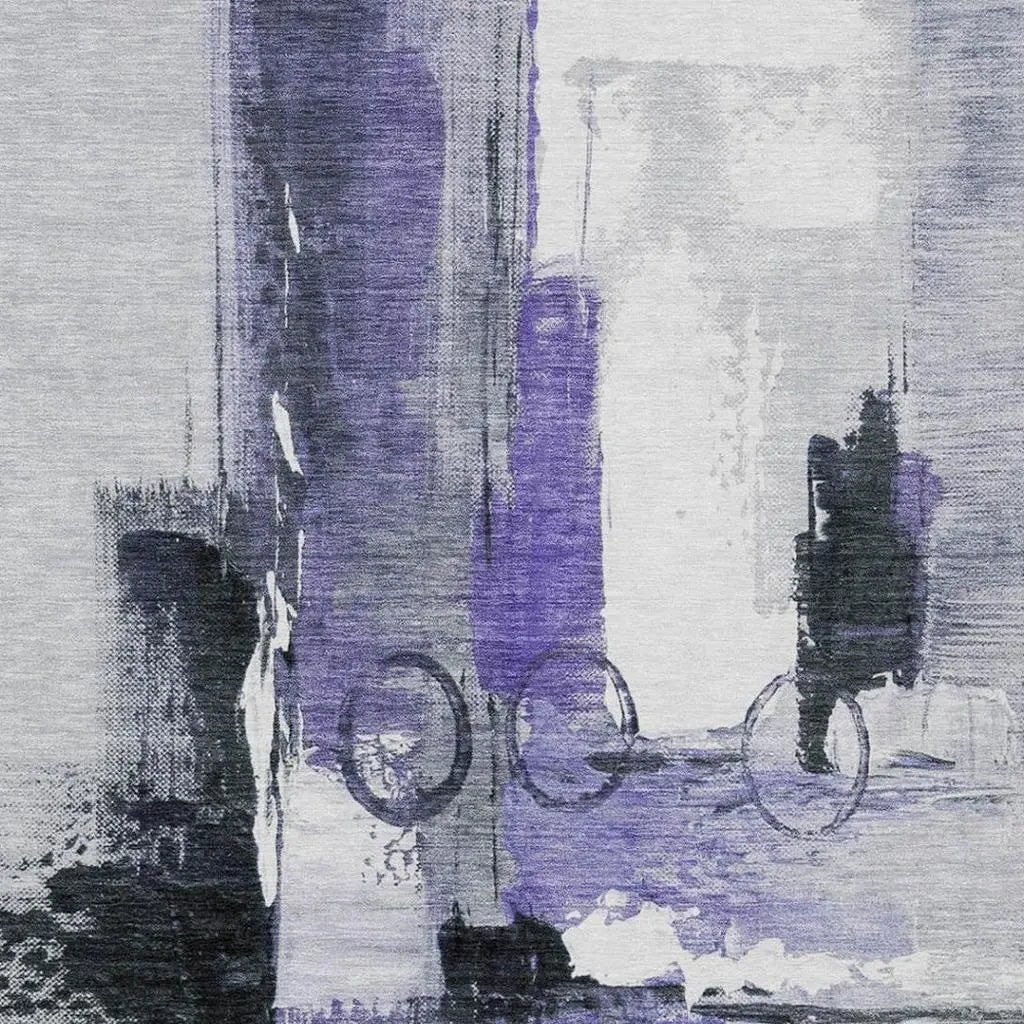 5' X 8' Purple And Silver Abstract Washable Indoor Outdoor Area Rug Homeroots Outdoor