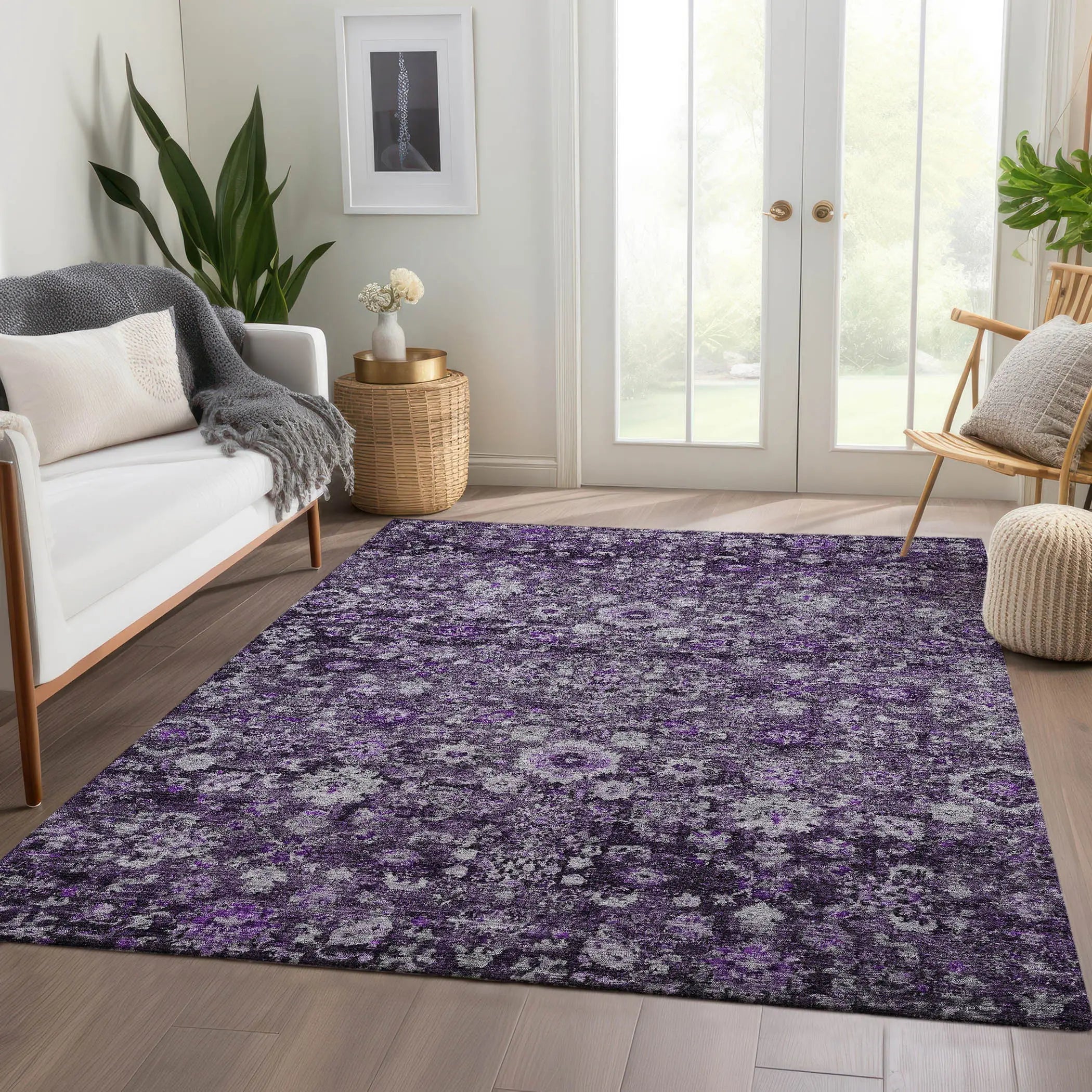 5' X 8' Purple Lilac And Lavender Oriental Washable Indoor Outdoor Area Rug Homeroots Outdoor