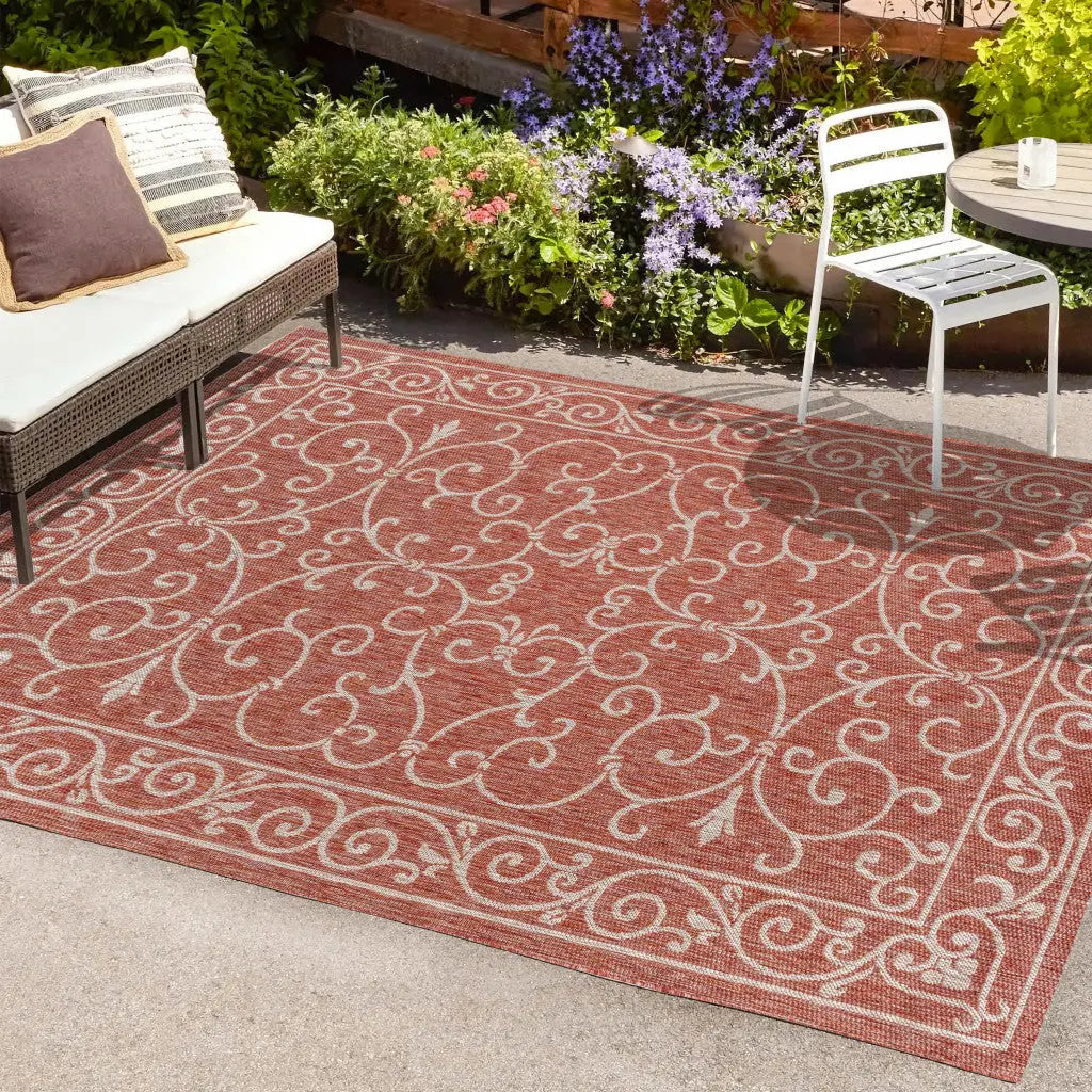 5' X 8' Red And Beige Medallion Indoor Outdoor Area Rug Homeroots Outdoor