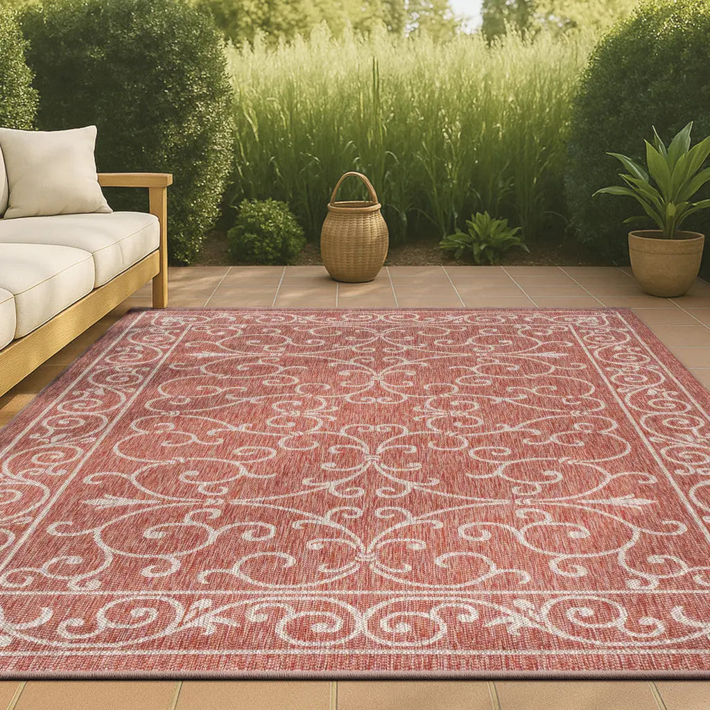 5' X 8' Red And Beige Medallion Indoor Outdoor Area Rug Homeroots Outdoor