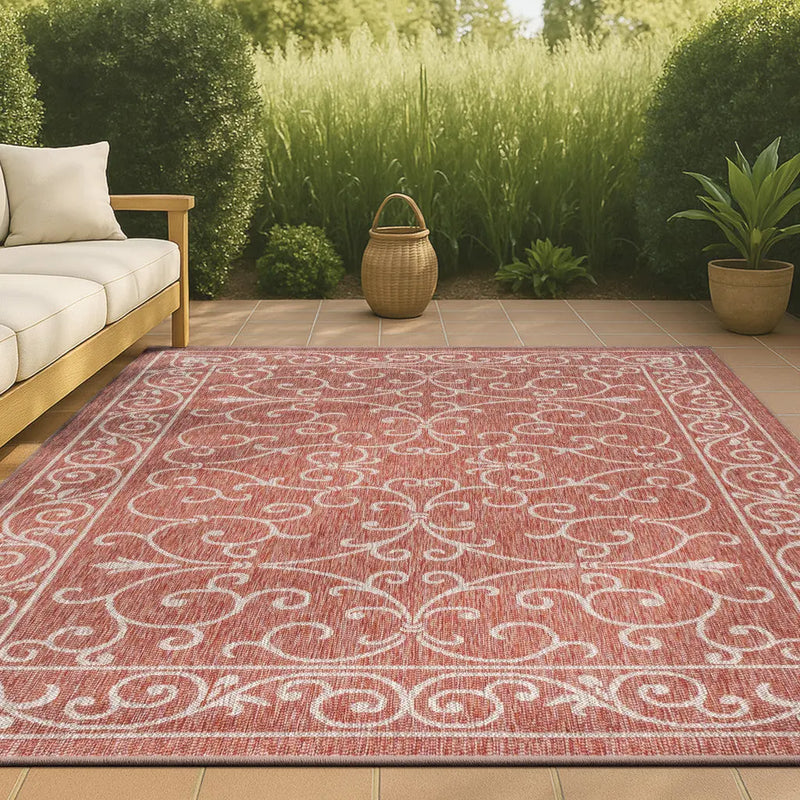 5' X 8' Red And Beige Medallion Indoor Outdoor Area Rug Homeroots Outdoor
