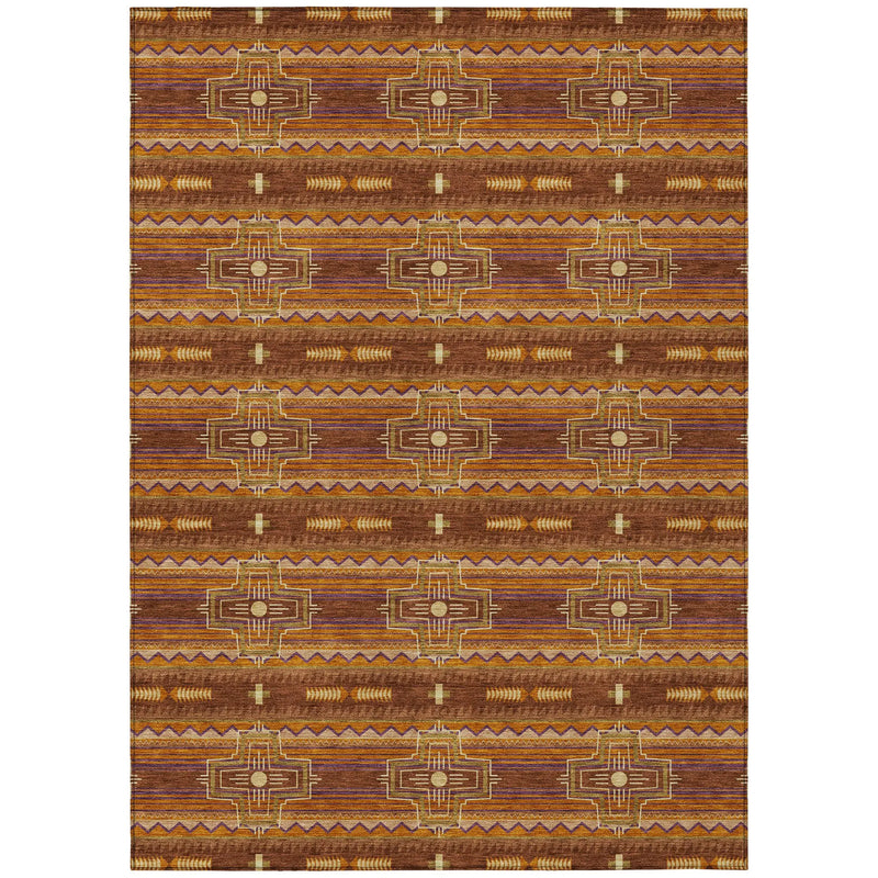 5' X 8' Red And Brown Tribal Washable Indoor Outdoor Area Rug Homeroots Outdoor