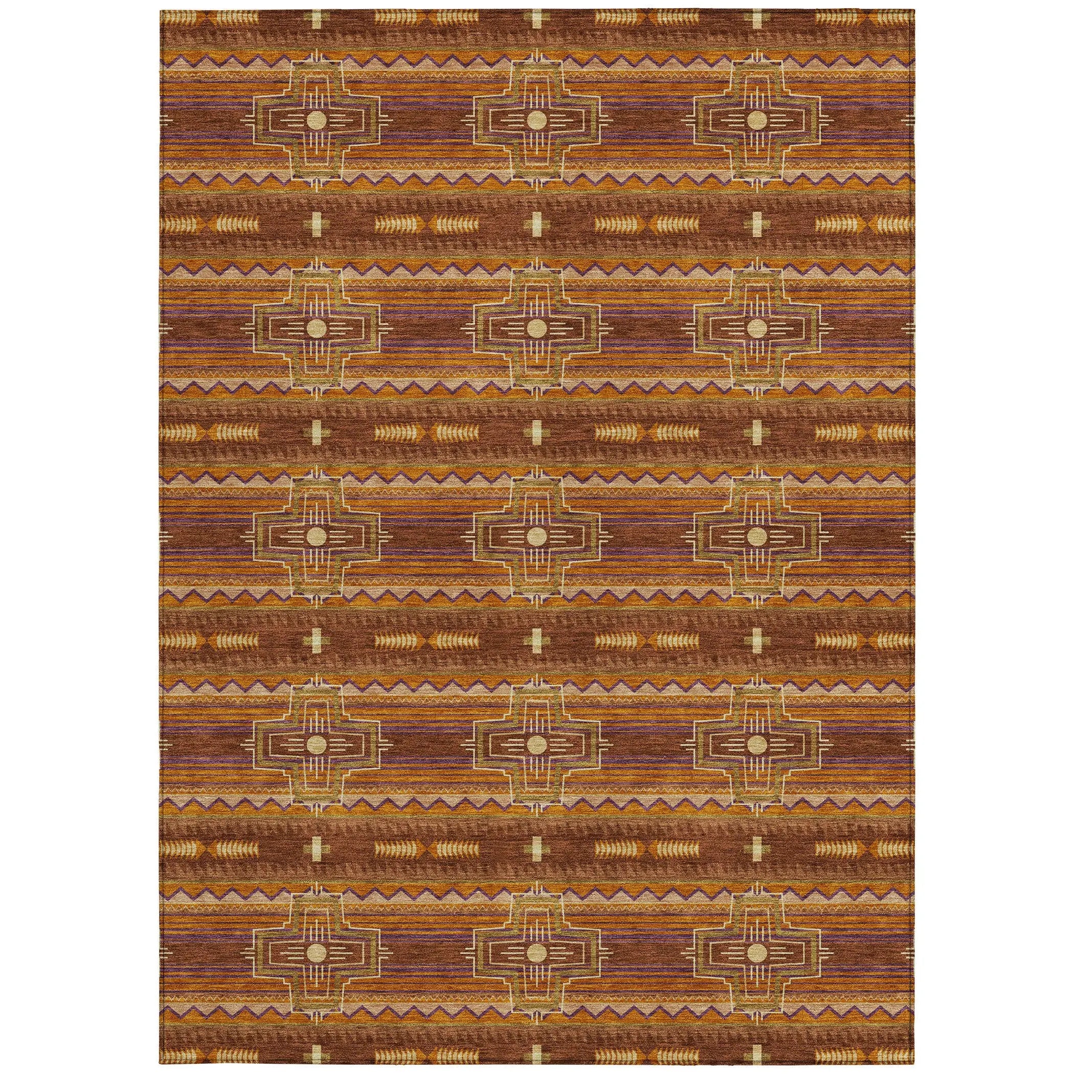 5' X 8' Red And Brown Tribal Washable Indoor Outdoor Area Rug Homeroots Outdoor