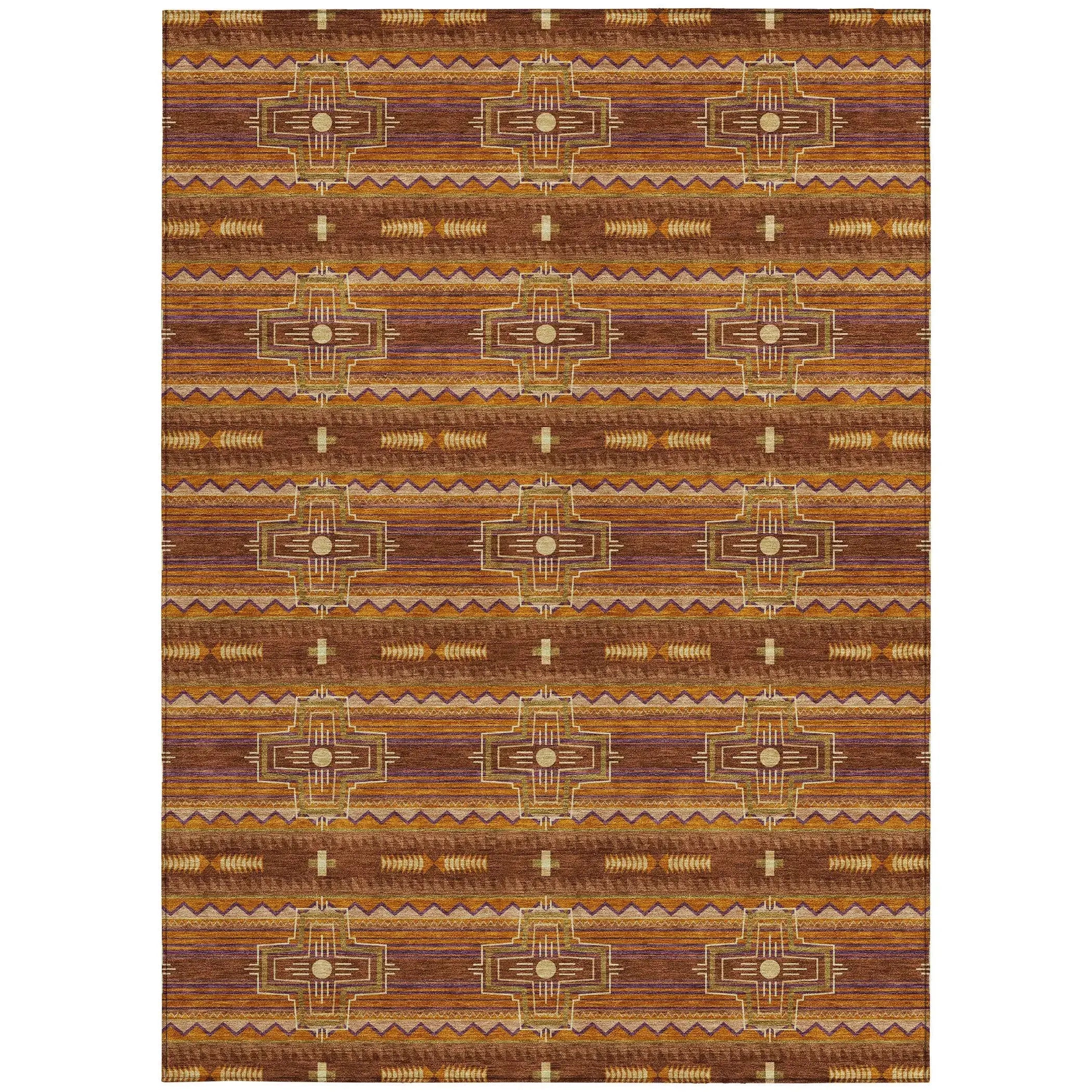 5' X 8' Red And Brown Tribal Washable Indoor Outdoor Area Rug Homeroots Outdoor
