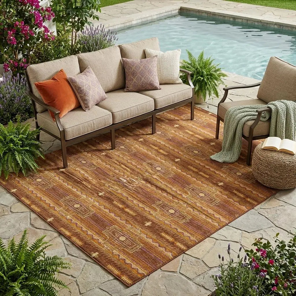 5' X 8' Red And Brown Tribal Washable Indoor Outdoor Area Rug Homeroots Outdoor