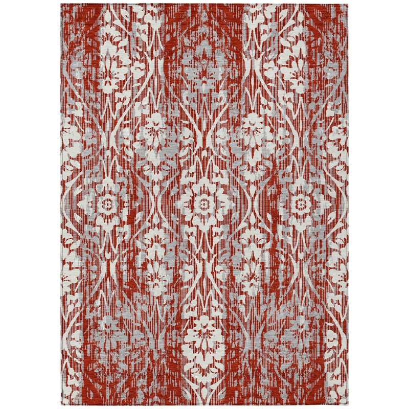 5' X 8' Red And Burgundy Damask Washable Indoor Outdoor Area Rug Homeroots Outdoor