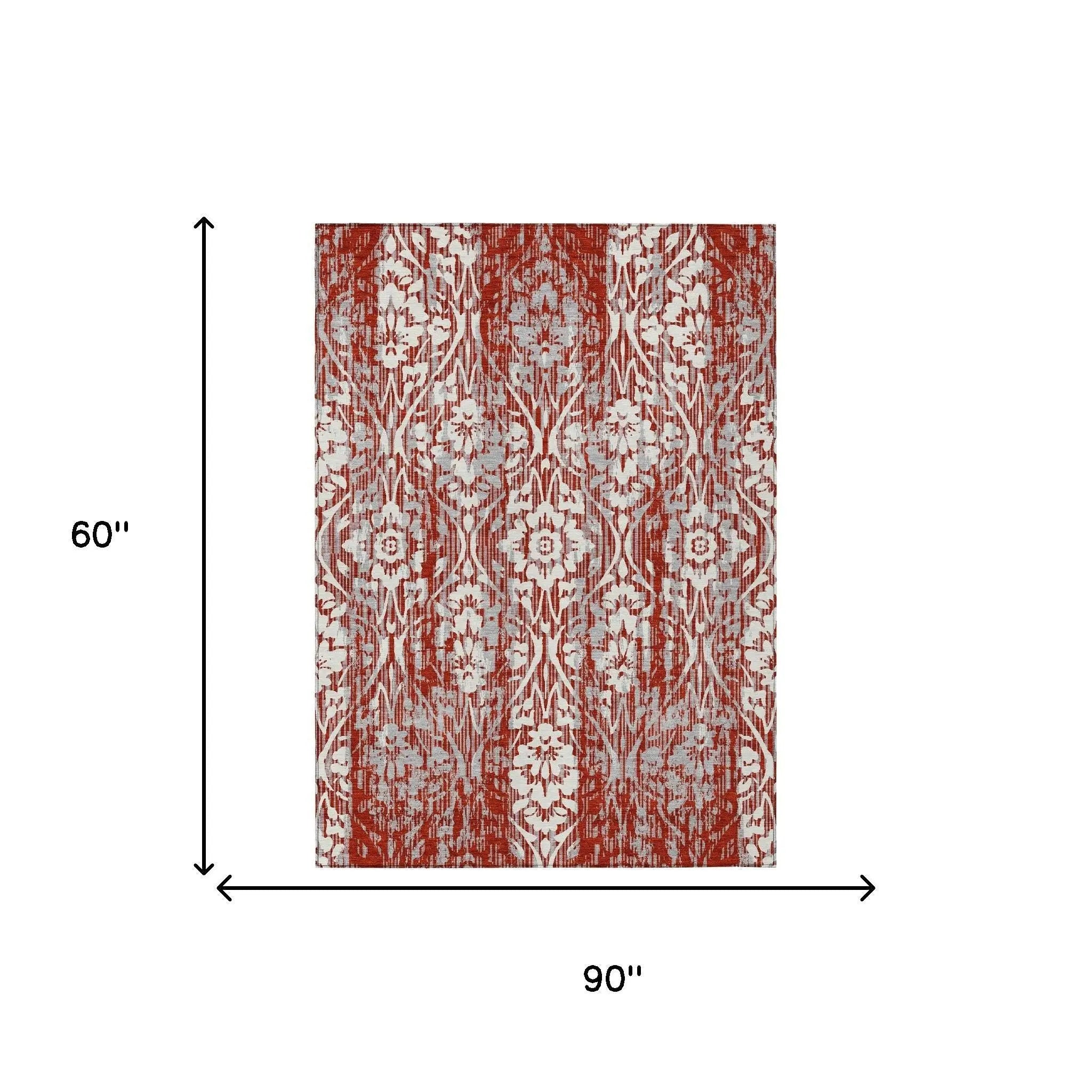 5' X 8' Red And Burgundy Damask Washable Indoor Outdoor Area Rug Homeroots Outdoor