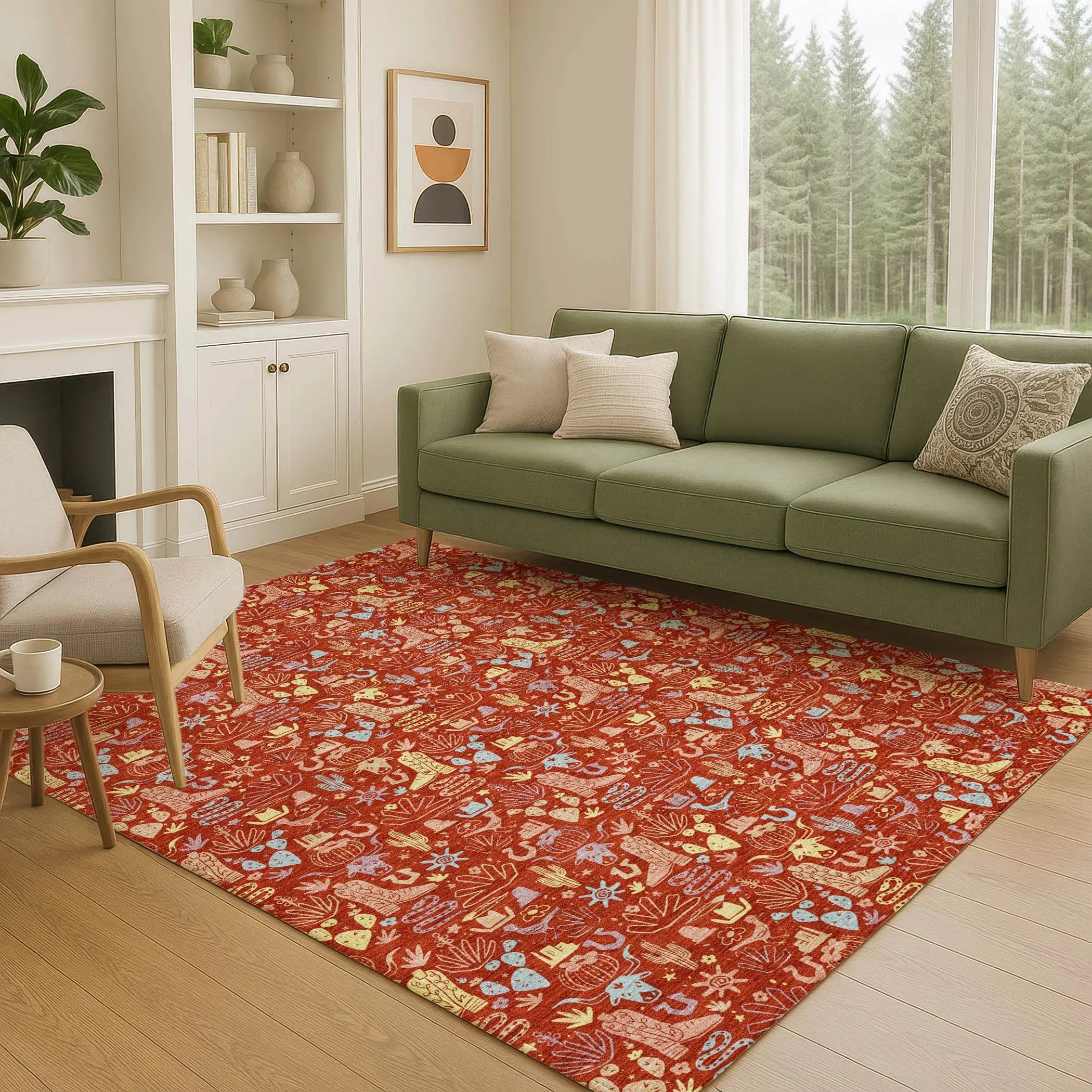 5' X 8' Red And Coral Stars Washable Indoor Outdoor Area Rug Homeroots Outdoor