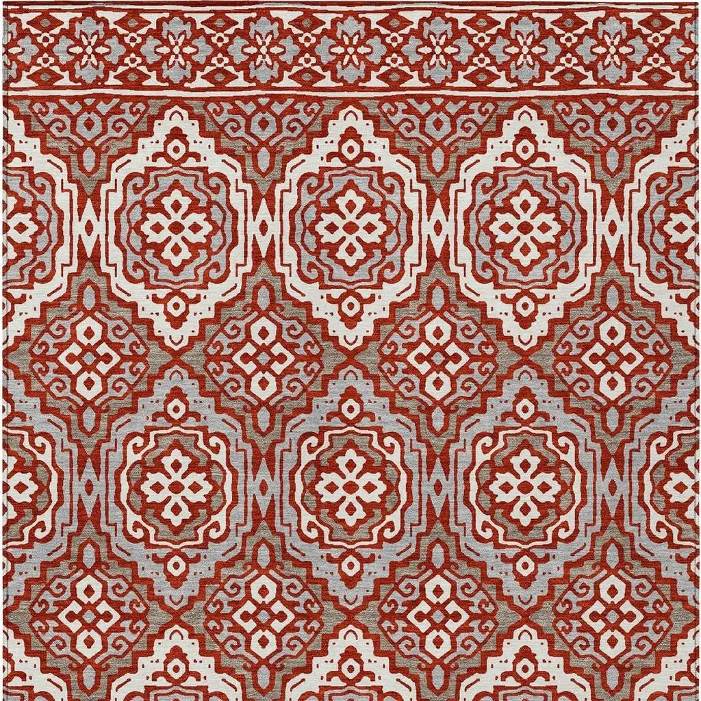 5' X 8' Red And Denim Blue Tribal Washable Indoor Outdoor Area Rug Homeroots Outdoor