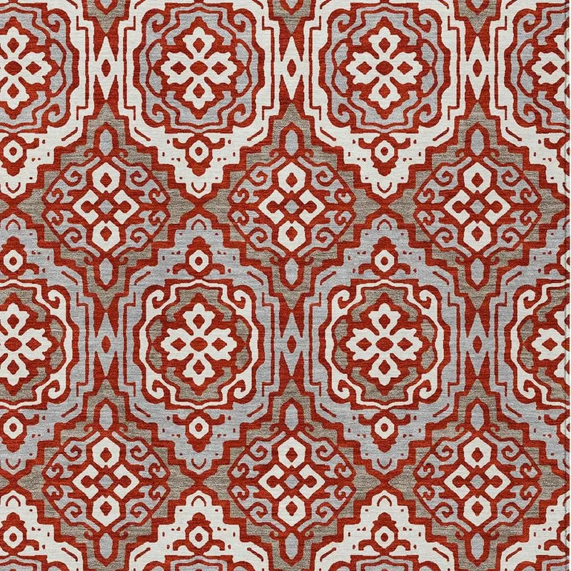 5' X 8' Red And Denim Blue Tribal Washable Indoor Outdoor Area Rug Homeroots Outdoor