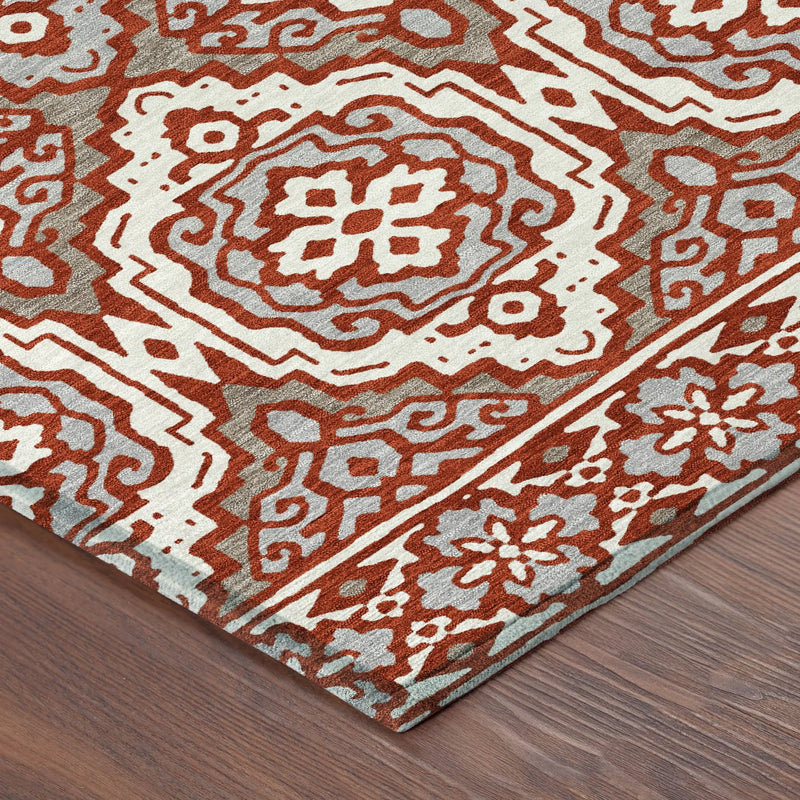 5' X 8' Red And Denim Blue Tribal Washable Indoor Outdoor Area Rug Homeroots Outdoor