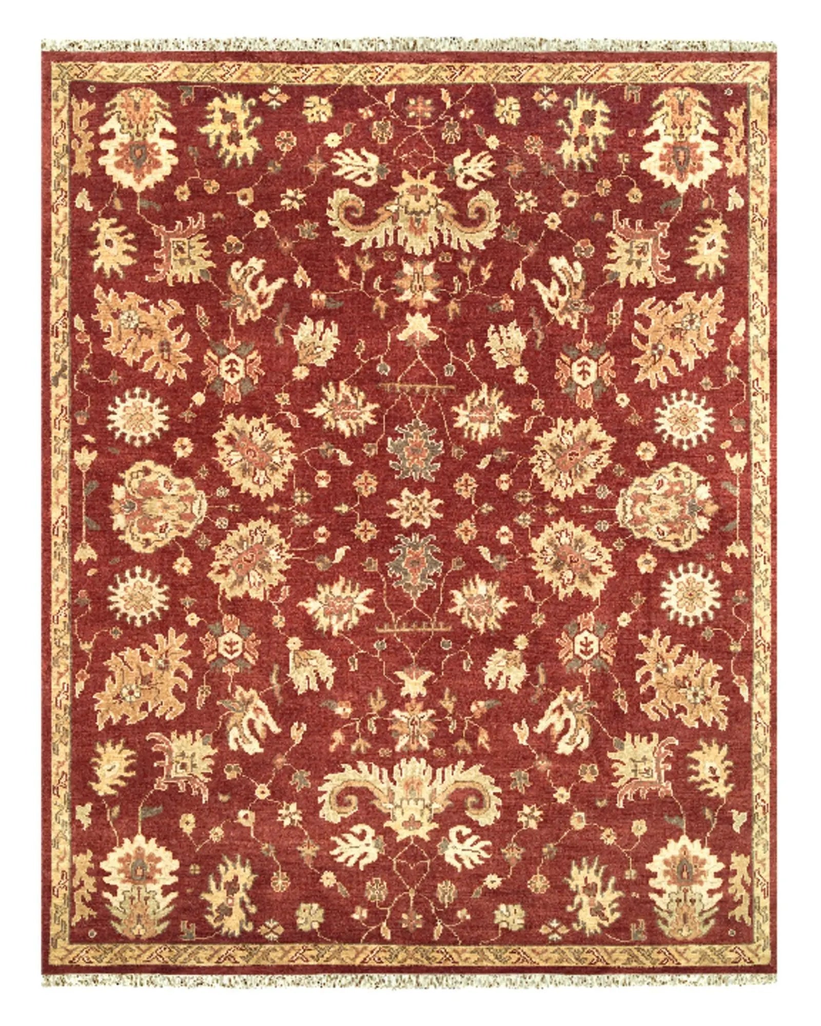 5' X 8' Red And Gold Wool Floral Hand Knotted Area Rug With Fringe Homeroots Home Decor