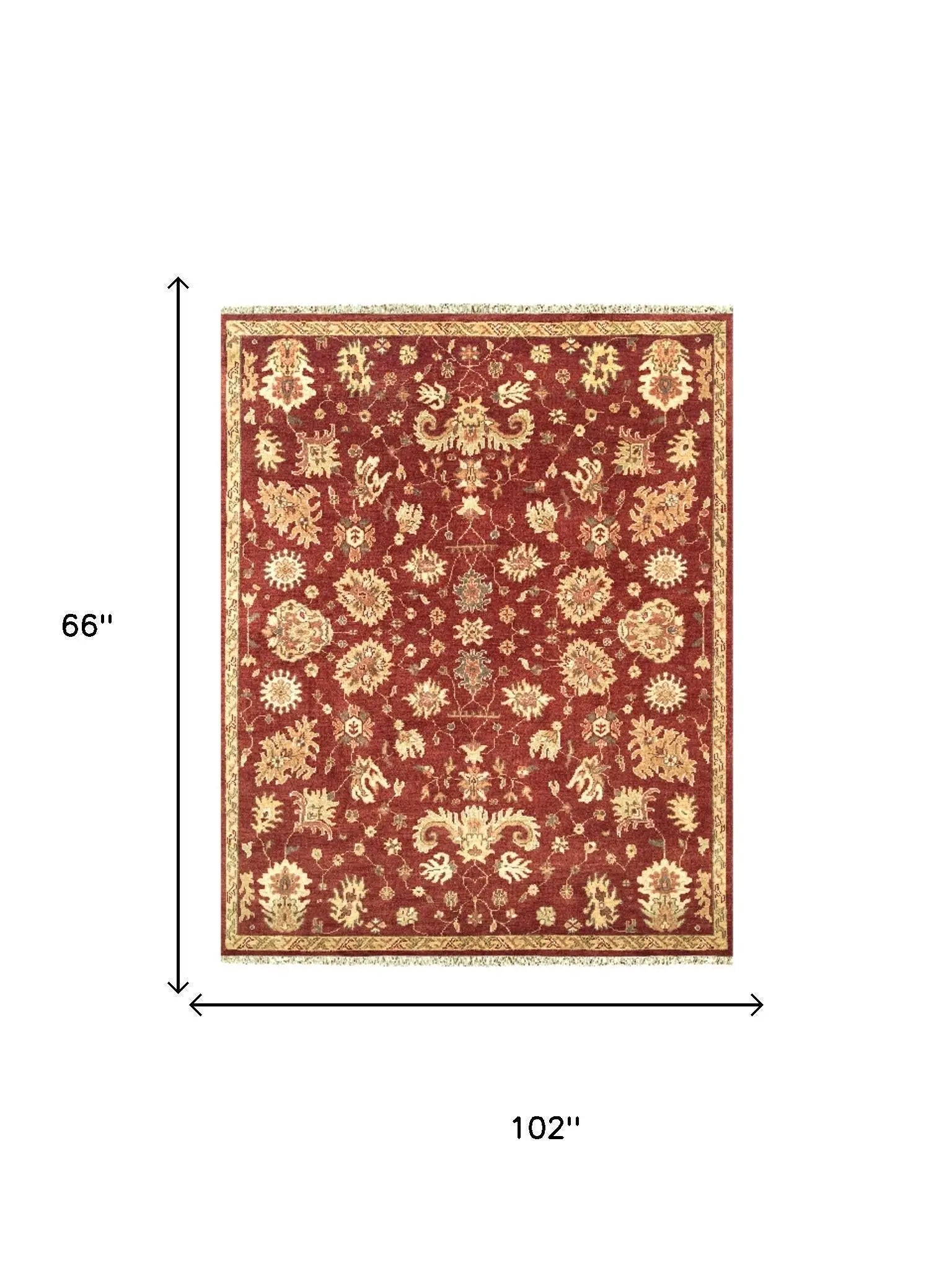5' X 8' Red And Gold Wool Floral Hand Knotted Area Rug With Fringe Homeroots Home Decor
