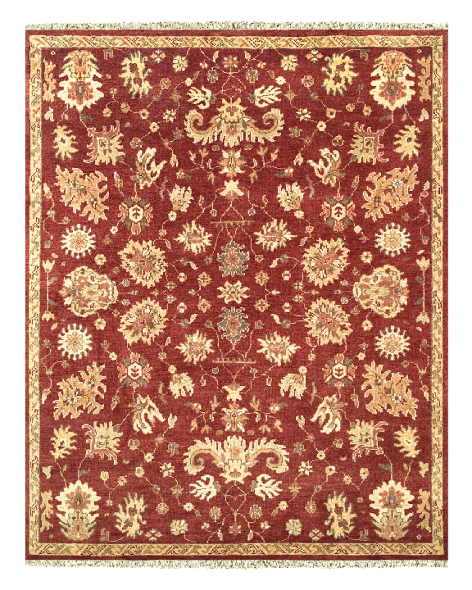 5' X 8' Red And Gold Wool Floral Hand Knotted Area Rug With Fringe Homeroots Home Decor
