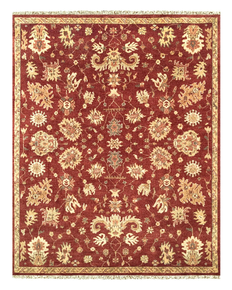 5' X 8' Red And Gold Wool Floral Hand Knotted Area Rug With Fringe Homeroots Home Decor