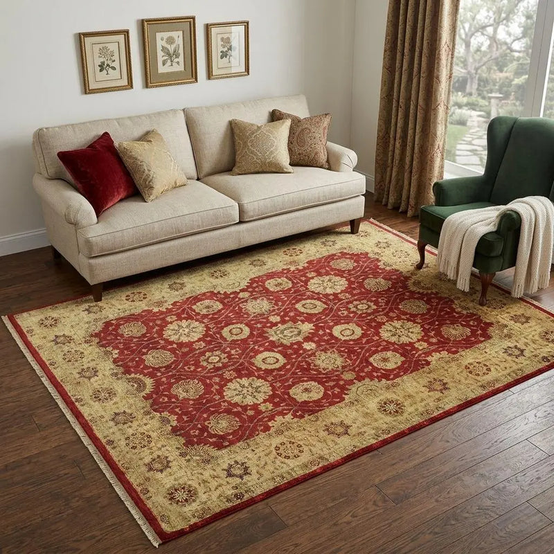 5' X 8' Red And Gold Wool Oriental Hand Knotted Area Rug Homeroots Home Decor