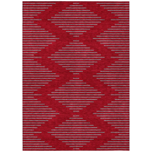 5' X 8' Red And Gray Geometric Washable Indoor Outdoor Area Rug Homeroots Outdoor