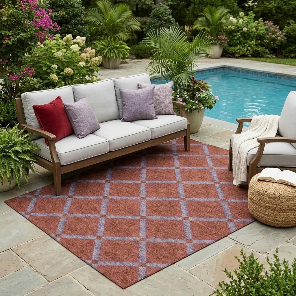 5' X 8' Red And Green Geometric Washable Indoor Outdoor Area Rug Homeroots Outdoor