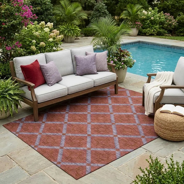 5' X 8' Red And Green Geometric Washable Indoor Outdoor Area Rug Homeroots Outdoor