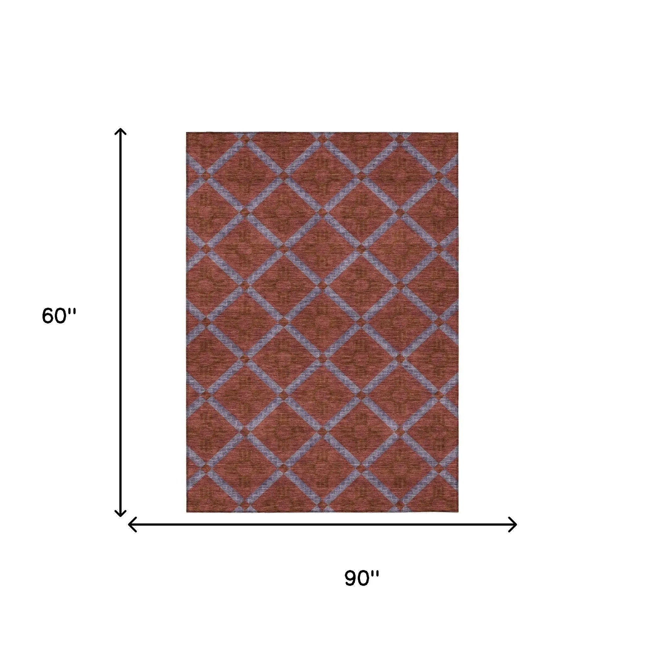 5' X 8' Red And Green Geometric Washable Indoor Outdoor Area Rug Homeroots Outdoor