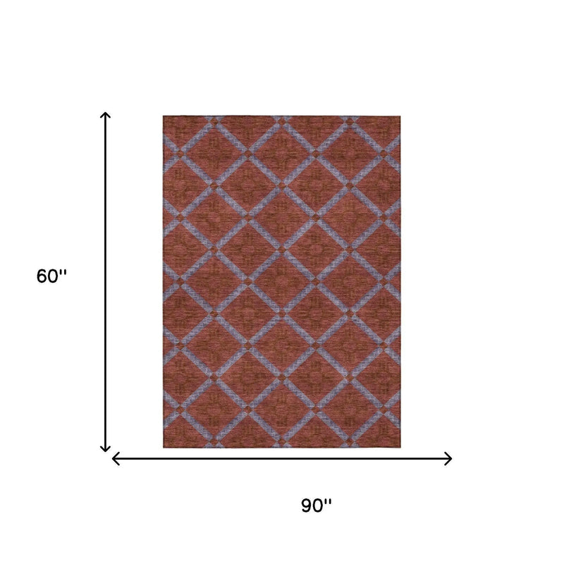 5' X 8' Red And Green Geometric Washable Indoor Outdoor Area Rug Homeroots Outdoor