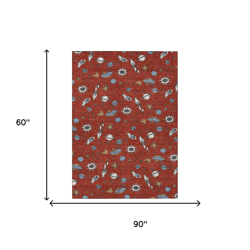 5' X 8' Red And Ivory Animal Print Washable Indoor Outdoor Area Rug Homeroots Outdoor