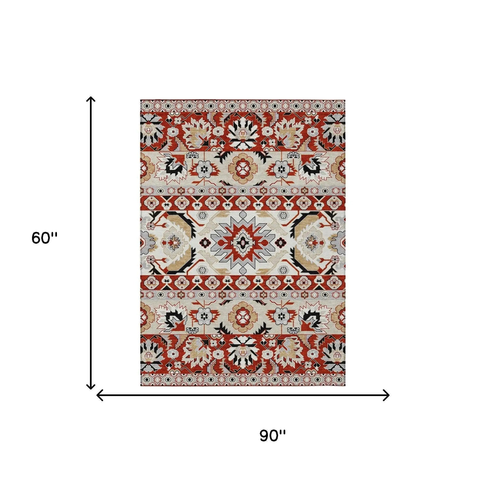 5' X 8' Red And Ivory Cactus Washable Indoor Outdoor Area Rug Homeroots Outdoor