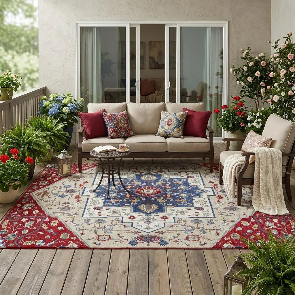 5' X 8' Red And Ivory Floral Medallion Washable Indoor Outdoor Area Rug Homeroots Outdoor