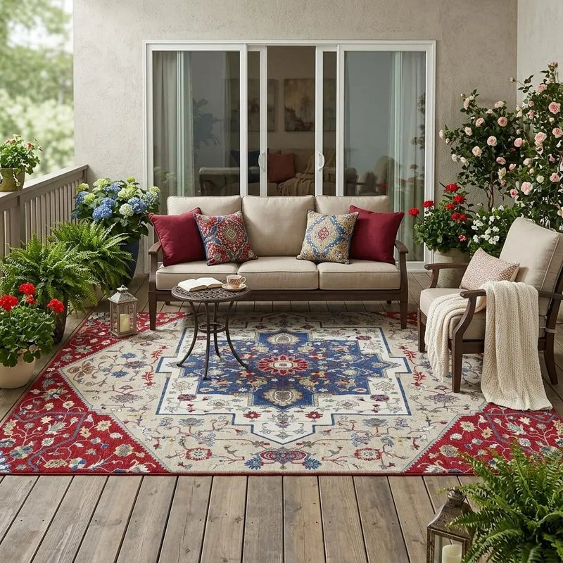 5' X 8' Red And Ivory Floral Medallion Washable Indoor Outdoor Area Rug Homeroots Outdoor
