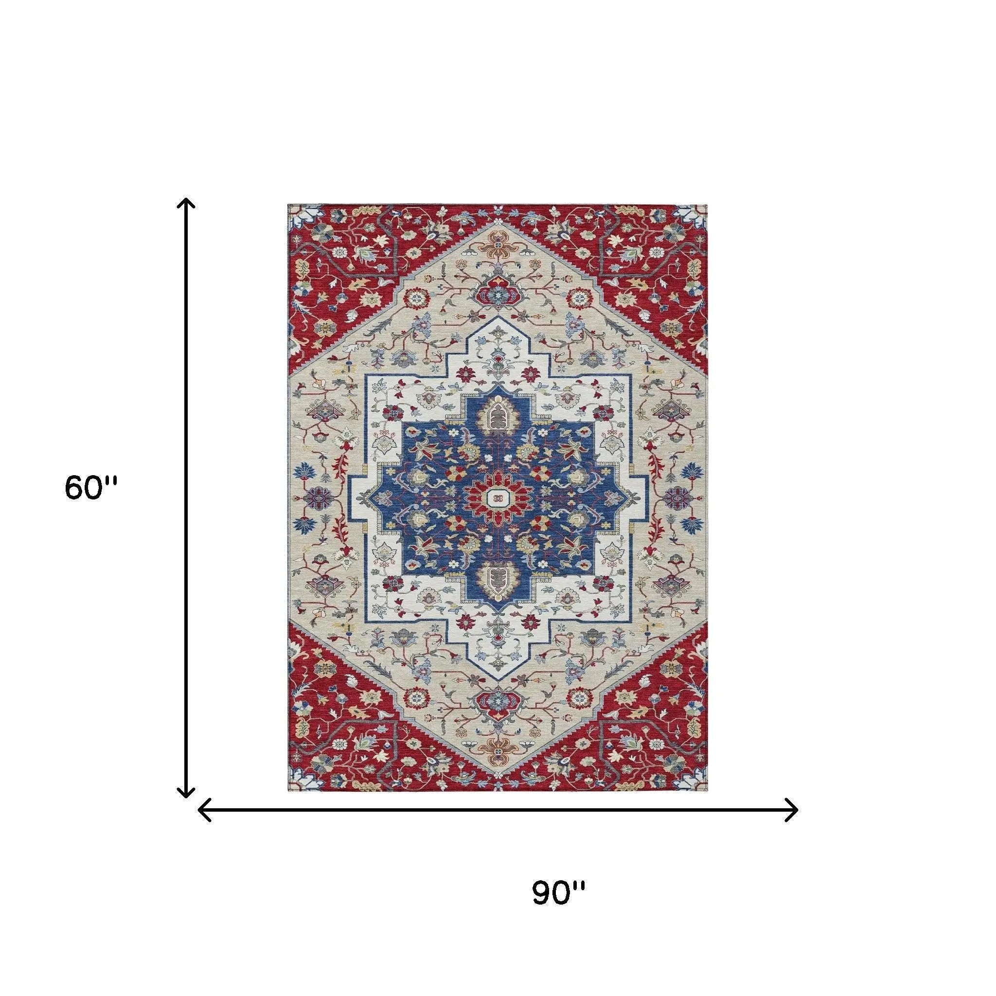 5' X 8' Red And Ivory Floral Medallion Washable Indoor Outdoor Area Rug Homeroots Outdoor