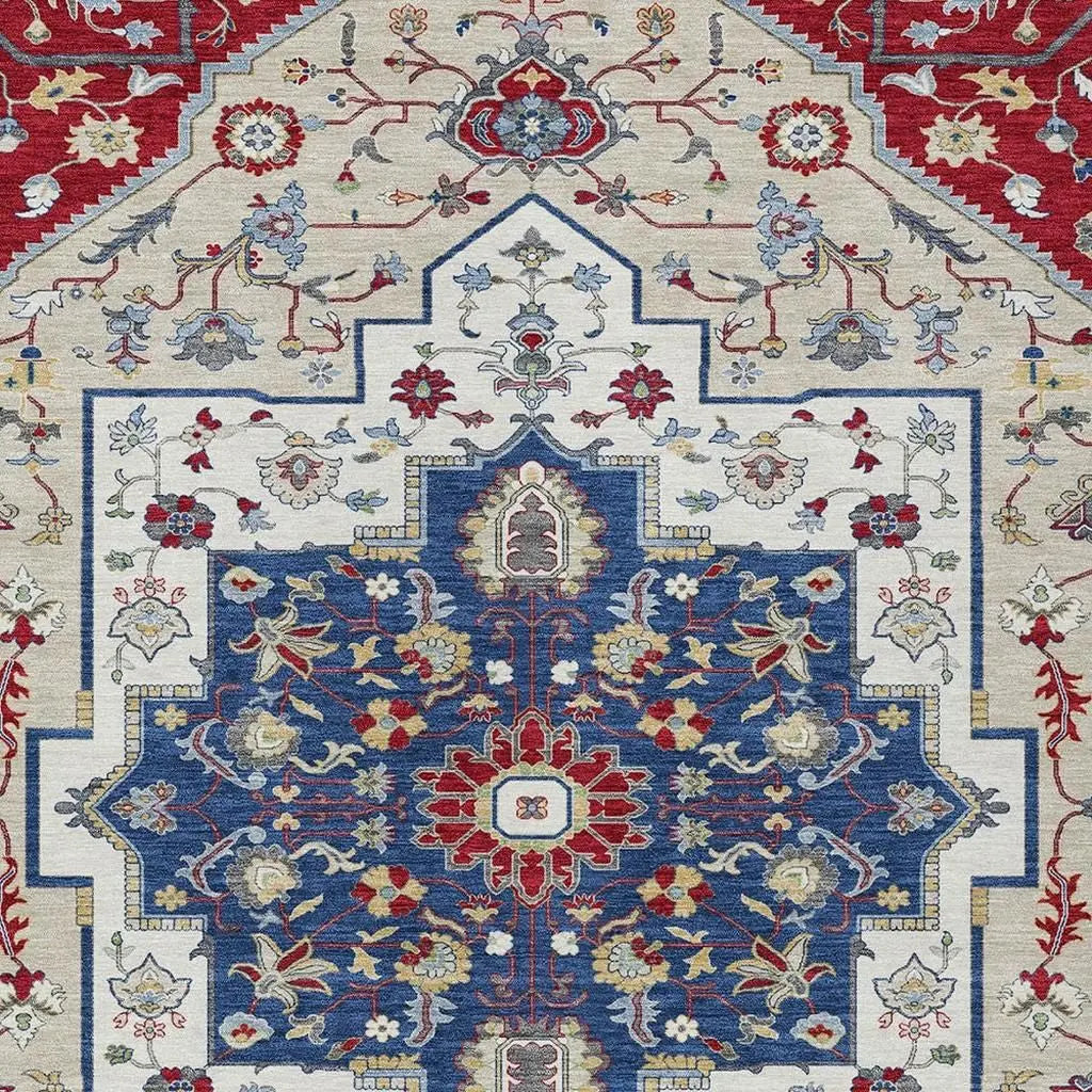 5' X 8' Red And Ivory Floral Medallion Washable Indoor Outdoor Area Rug Homeroots Outdoor