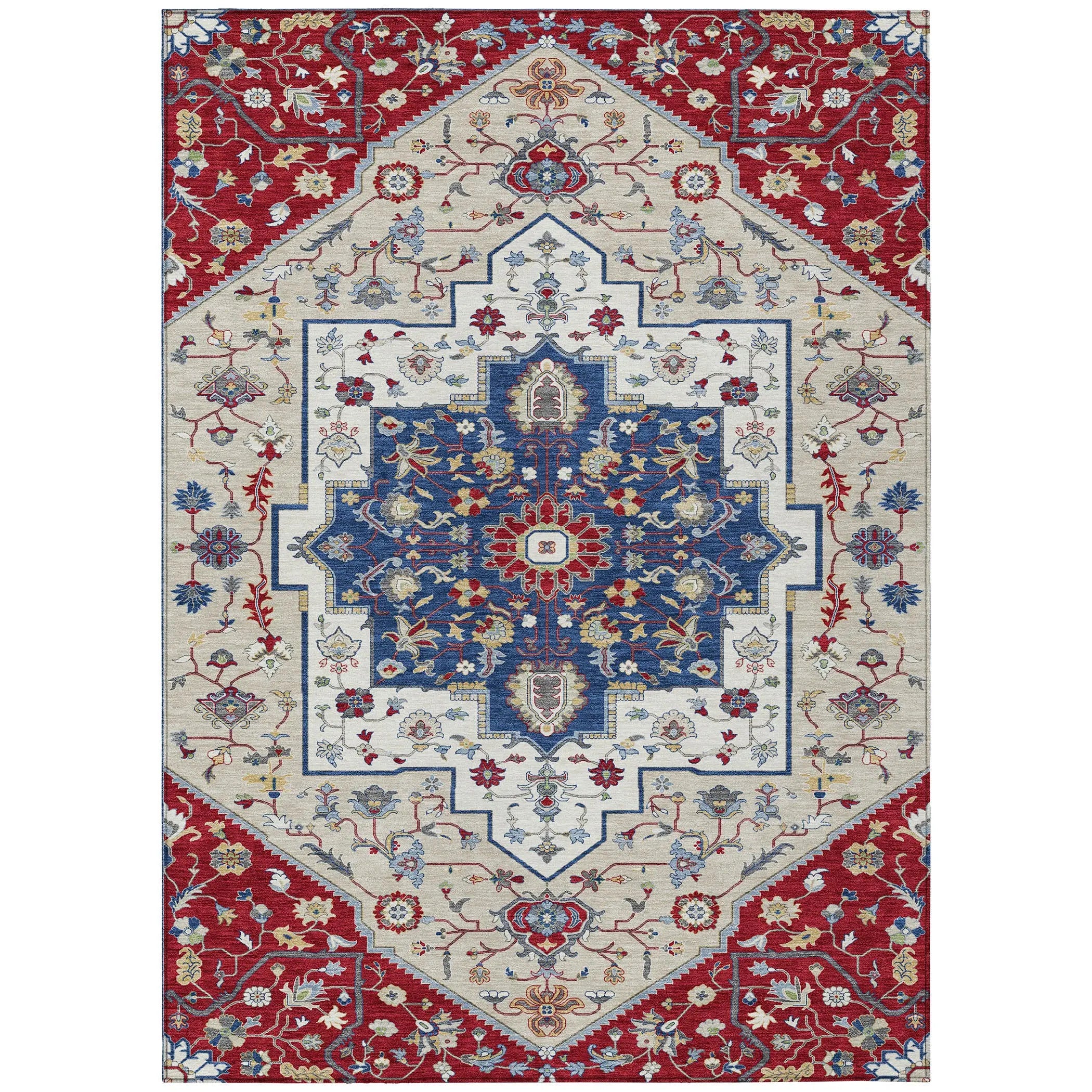 5' X 8' Red And Ivory Floral Medallion Washable Indoor Outdoor Area Rug Homeroots Outdoor