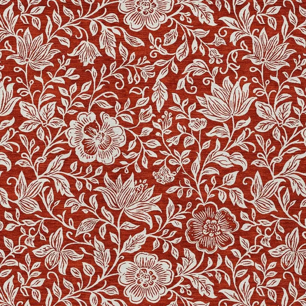 5' X 8' Red And Ivory Floral Washable Indoor Outdoor Area Rug Homeroots Outdoor