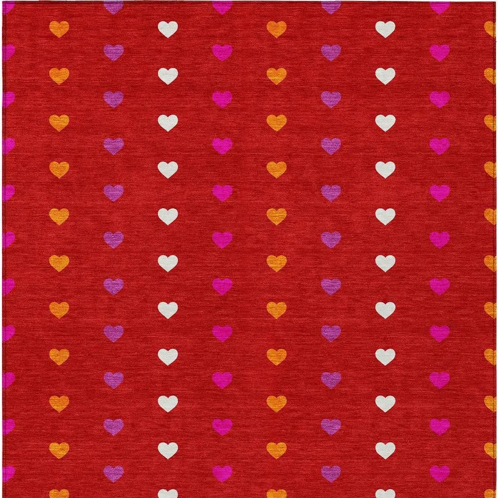 5' X 8' Red And Ivory Geometric Washable Indoor Outdoor Area Rug Homeroots Outdoor